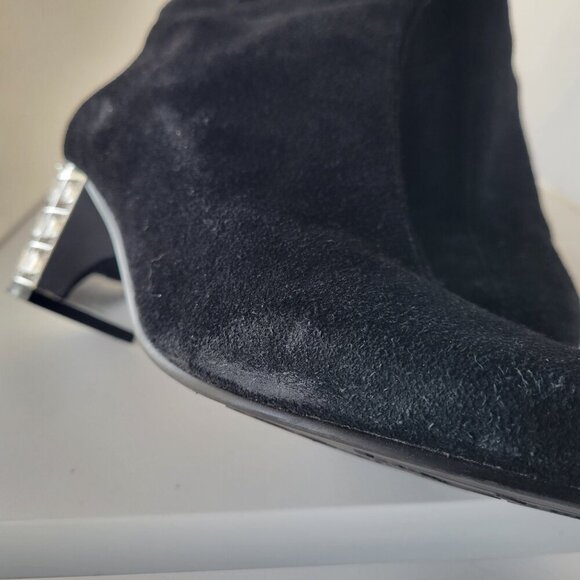 Joan Boyce Black Suede Ankle Boots 6M – Rhinestone Heel & Buckle Glam / Size:6M - Picture 10 of 11